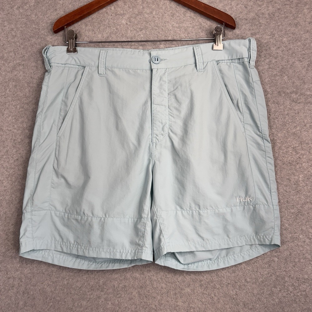 Huk Next Level 7" Fishing Shorts Men XXL Seafoam EUC Angler Offshore Fast Dry